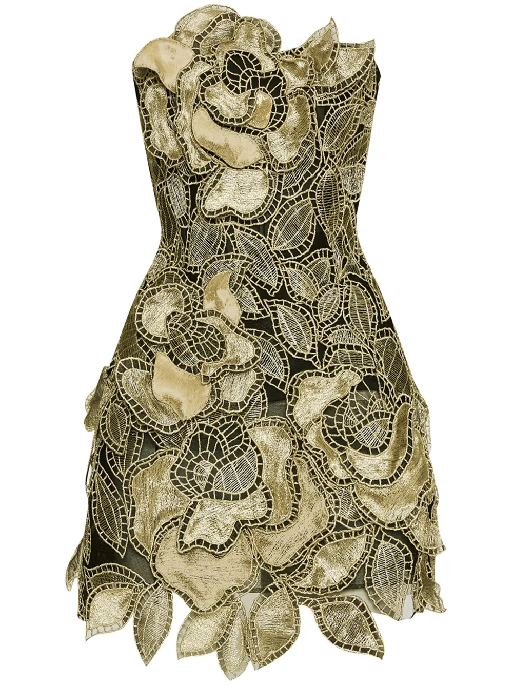 Oscar de la Renta ローズアップリケ ドレス - ゴールドトーン Oscar de la Renta ローズアップリケ ドレス - ゴールドトーン