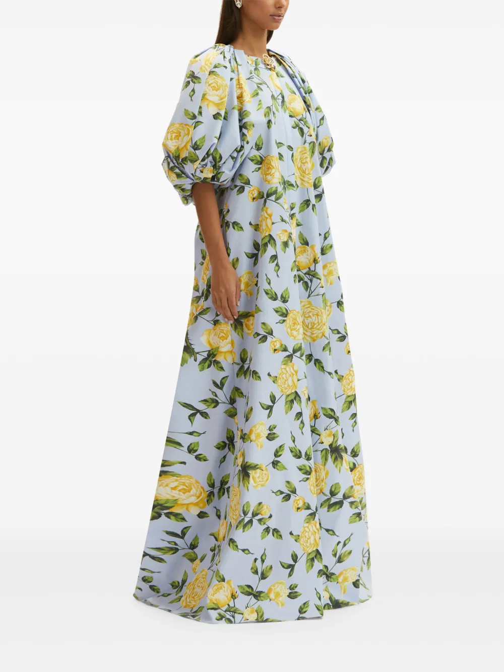 Shop Oscar De La Renta English Rose Kaftan In Blue
