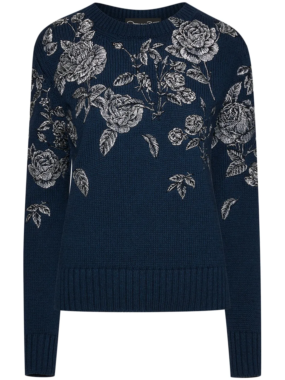 Oscar de la Renta Trui met geborduurde roos Blauw