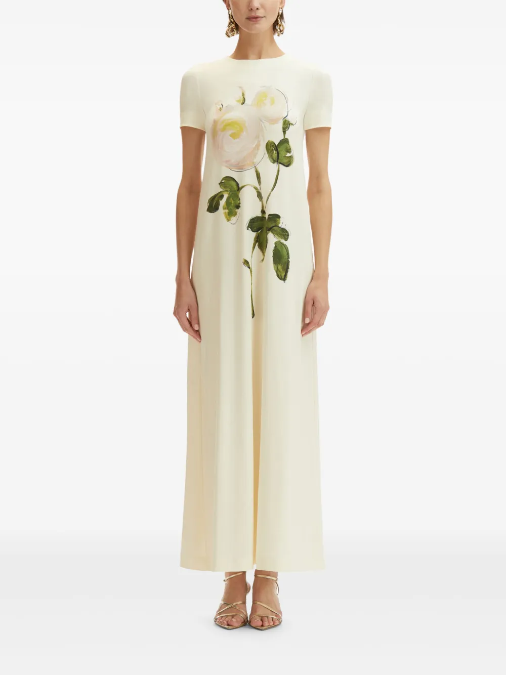 Oscar de la Renta Jersey maxi-jurk met roosprint - Wit