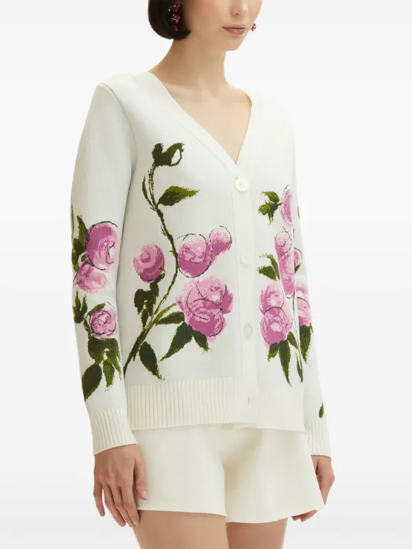 Oscar De La Renta Painted Roses Cardigan | White | FARFETCH