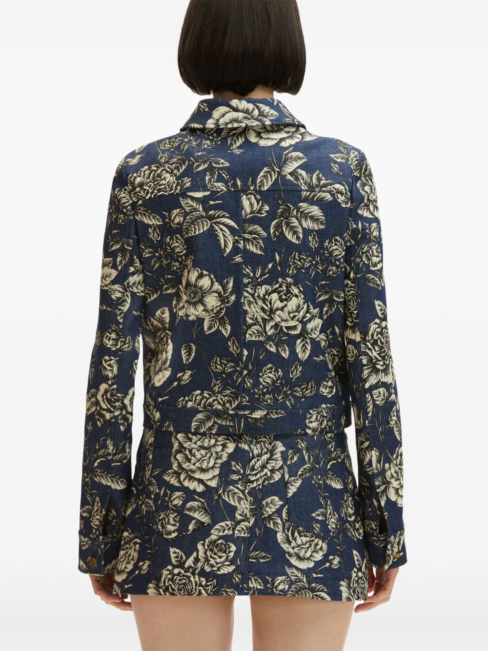 OSCAR DE LA RENTA ROSE-PRINT DENIM JACKET