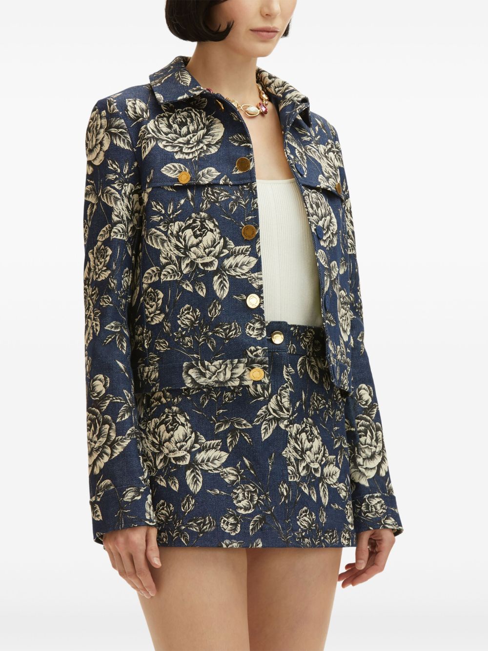 OSCAR DE LA RENTA ROSE-PRINT DENIM JACKET