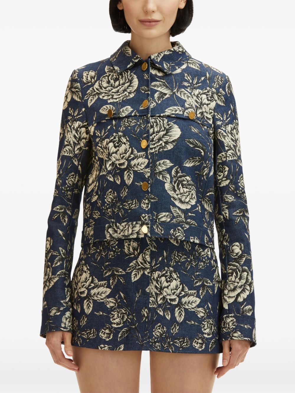 OSCAR DE LA RENTA ROSE-PRINT DENIM JACKET