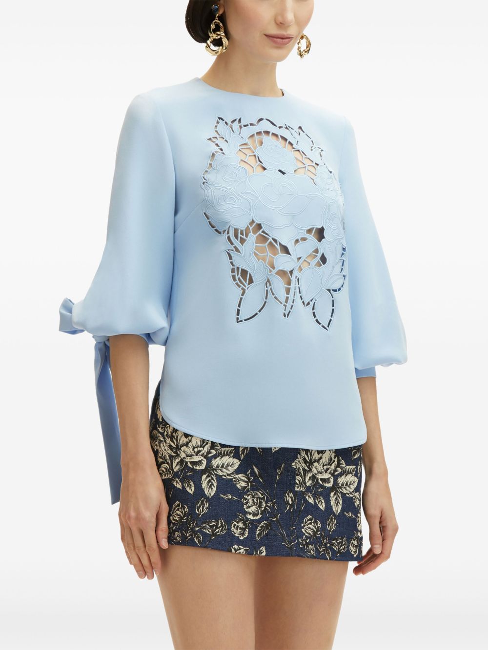 OSCAR DE LA RENTA ENGLISH ROSE CUT-OUT GEORGETTE BLOUSE