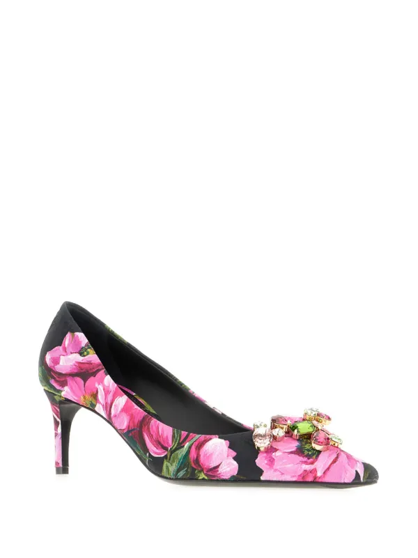 DOLCE&GABBANA ロゴ フラワーデザイン クリスタル パンプス Dolce & Gabbana Crystal-Embellished Patent Leather-Trimmed