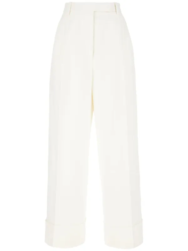 Thom Browne Linen Cotton High Waisted Trousers in White