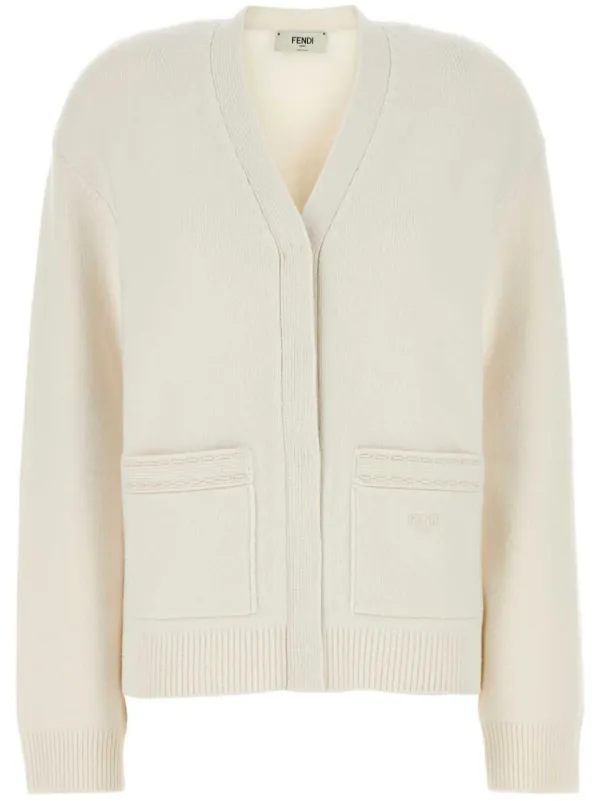 FENDI アイボリー Vネックカーディガン FENDI V-neck Cardigan | White | FARFETCH HK