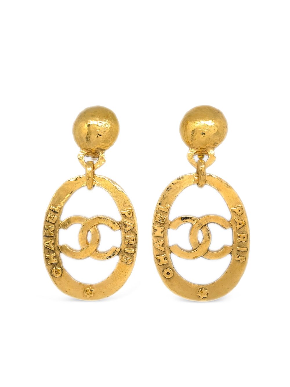 Pre-owned Chanel 1990-2000s Cc Clip-on Drop Earrings In Gold