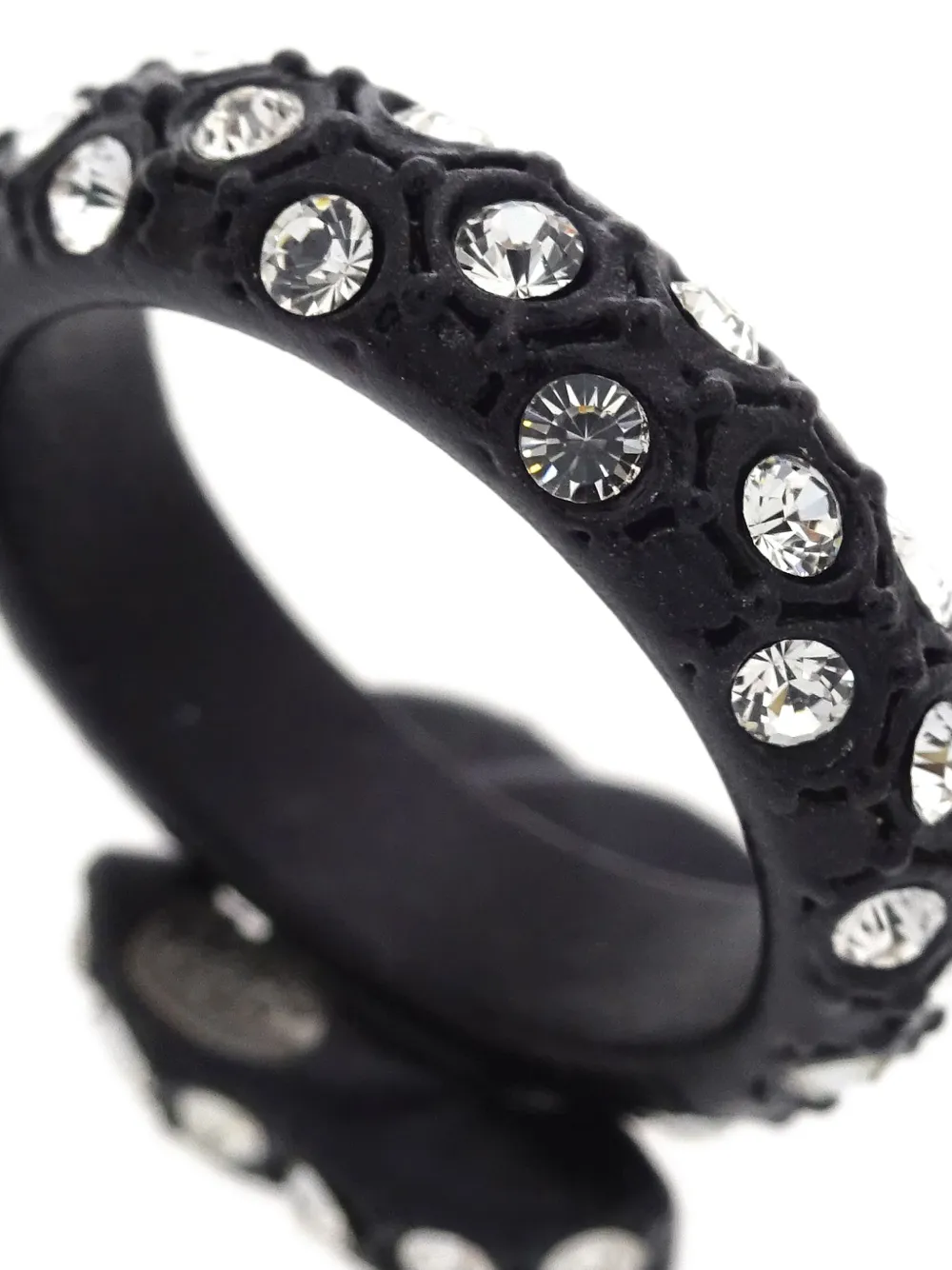Pre-owned Chanel 2002 Rhinestone-embellished Ring In Black