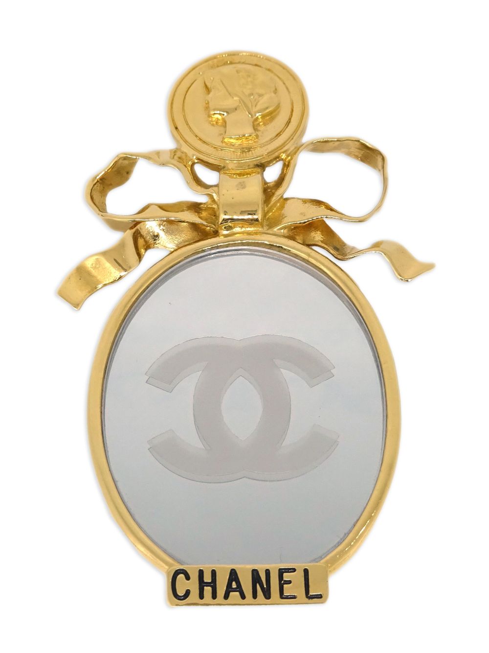 Pre-owned Chanel 1990-2000s Bow-detailing Mirror Brooch In Gold