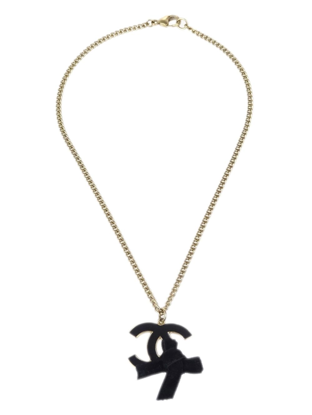 Pre-owned Chanel 2007 Cc Bow Necklace In Gold