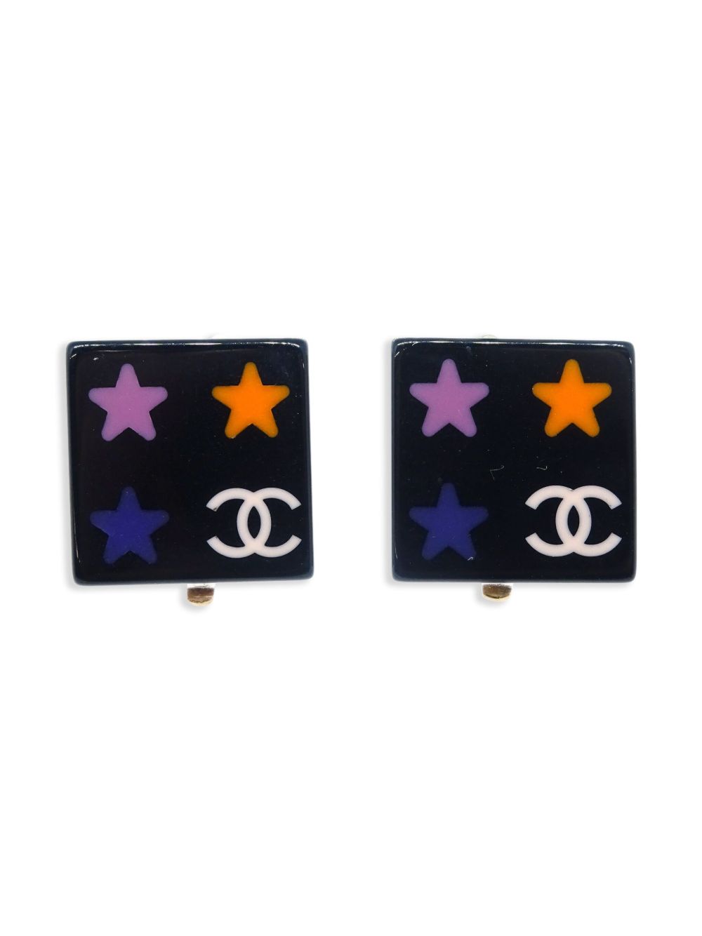 Pre-owned Chanel 2005 Square Clip-on Earrings In Black