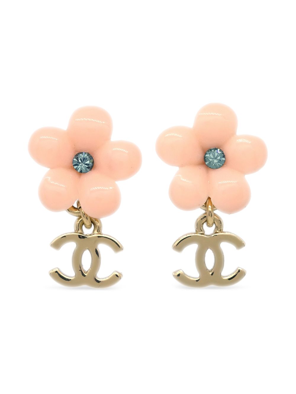 Pre-owned Chanel 2005 Cc Flower Drop Earrings In Gold