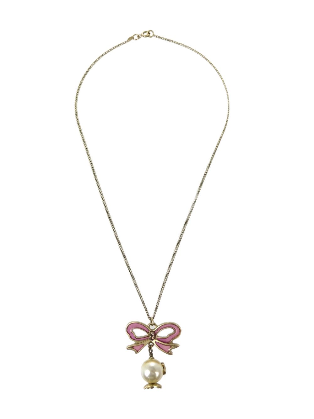 Pre-owned Chanel 2005 Faux-pearl Bow Necklace In Gold