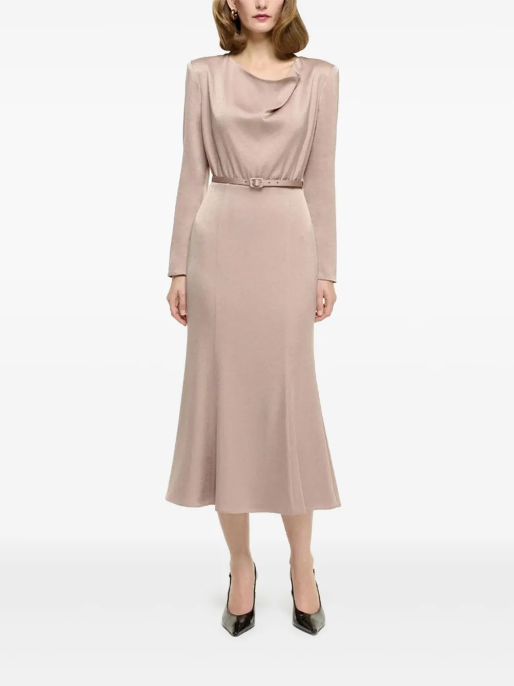 Roland Mouret cowl-neck midi dress Beige