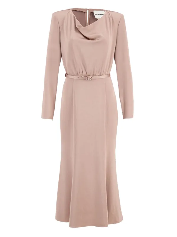 roland mouret midi dress Roland Mouret Long Sleeve Draped Neck Dress With Fishtail Skirt