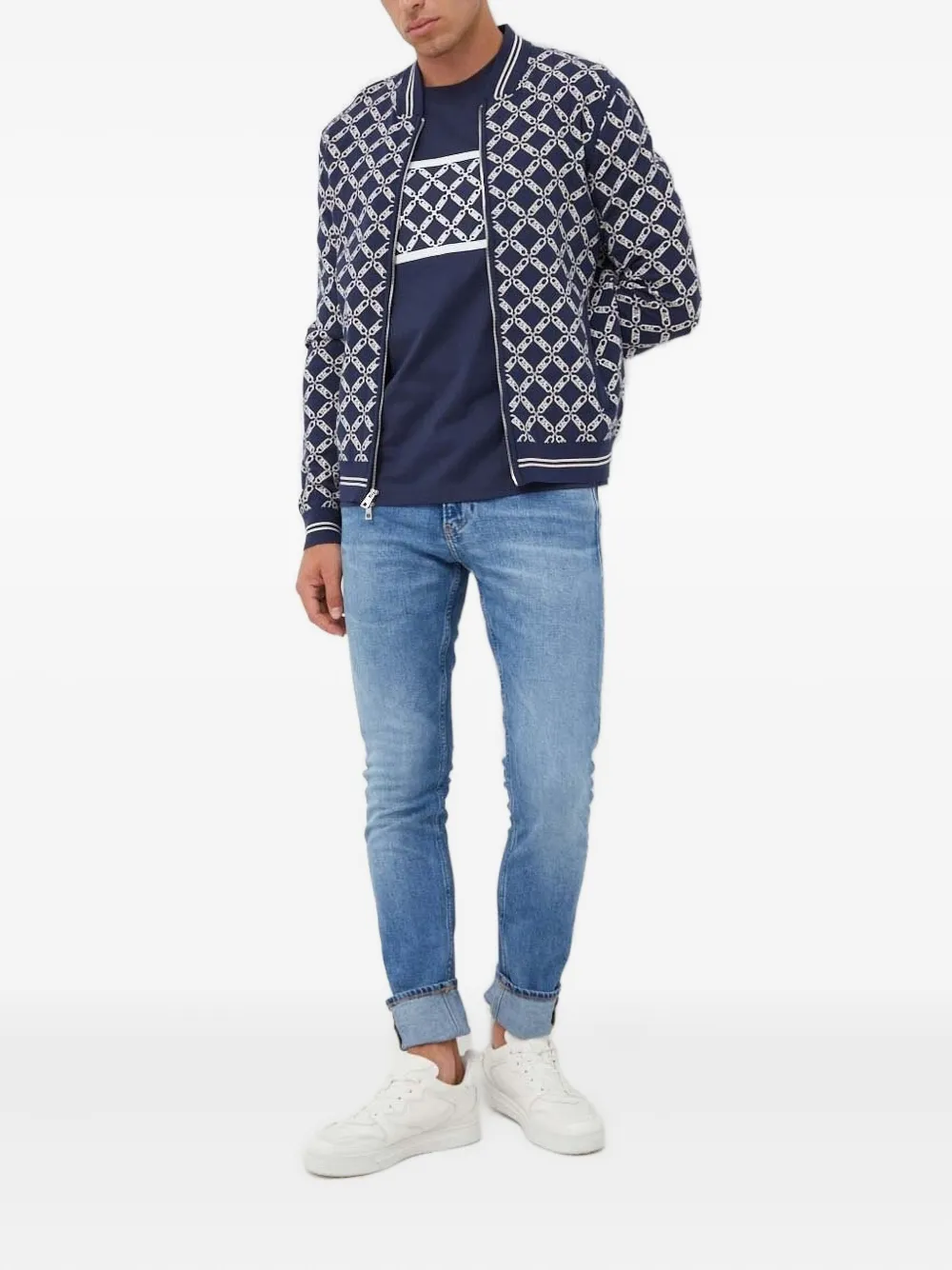 Michael Kors Chain-pattern Zip-up Sweatshirt In Blue
