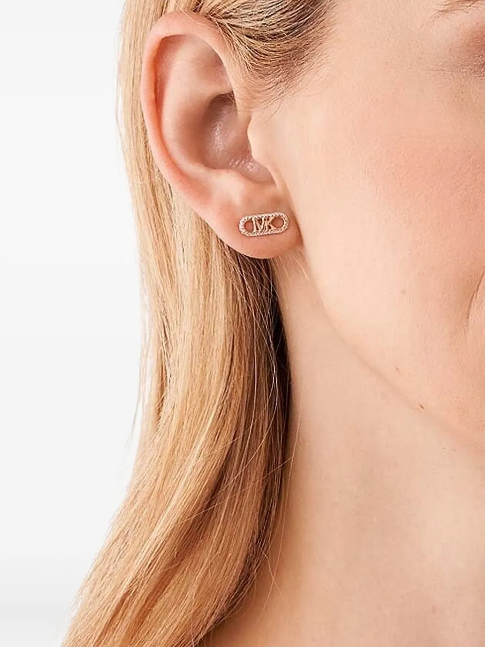 Michael Kors Empire Link rose-gold MK-logo stud earrings - Roze