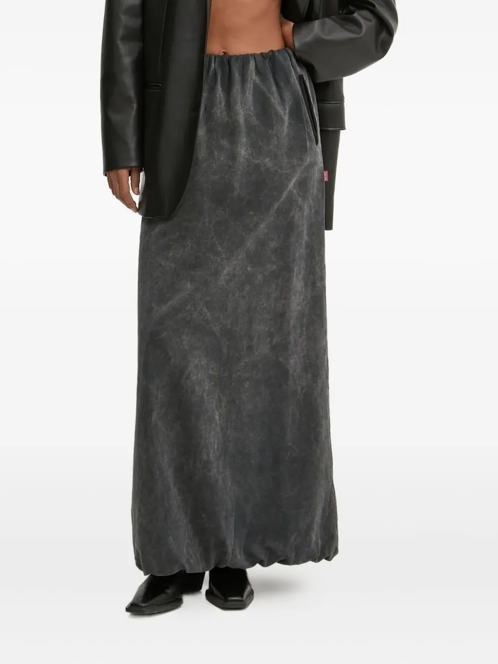 Diesel O-reira Drawstring Acid-wash Maxi Skirt In Gray