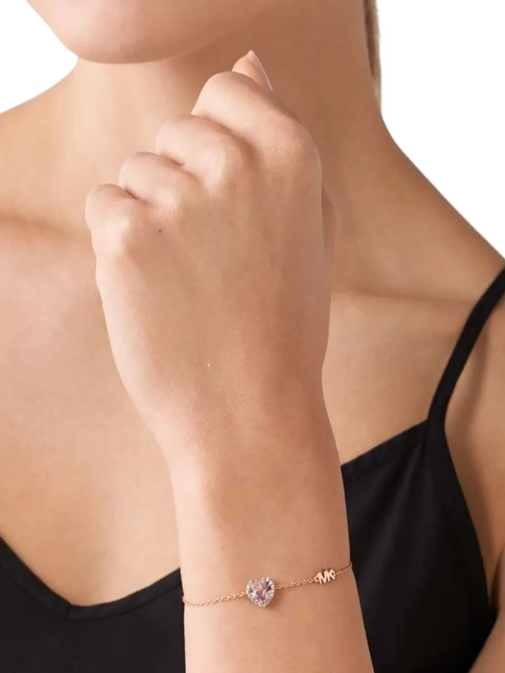 Michael Kors 14k Rose Gold-plated Sterling Silver Crystal Heart Halo Slider Bracelet In Gold
