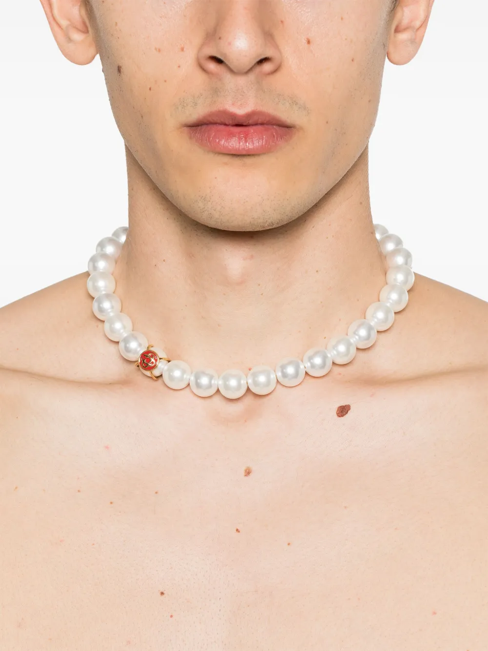 Casablanca caged pearl necklace - Goud