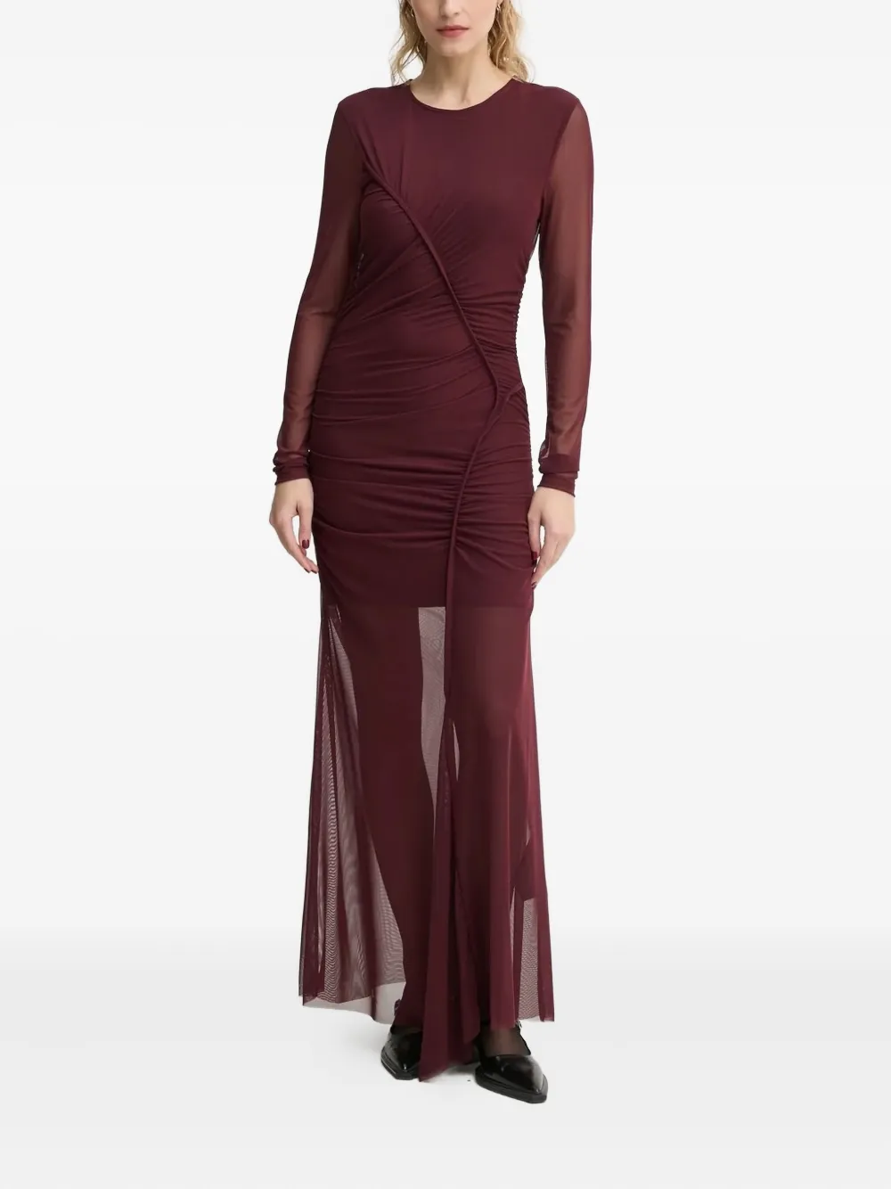 Gestuz Gesmockte jurk met mesh vlakken Rood