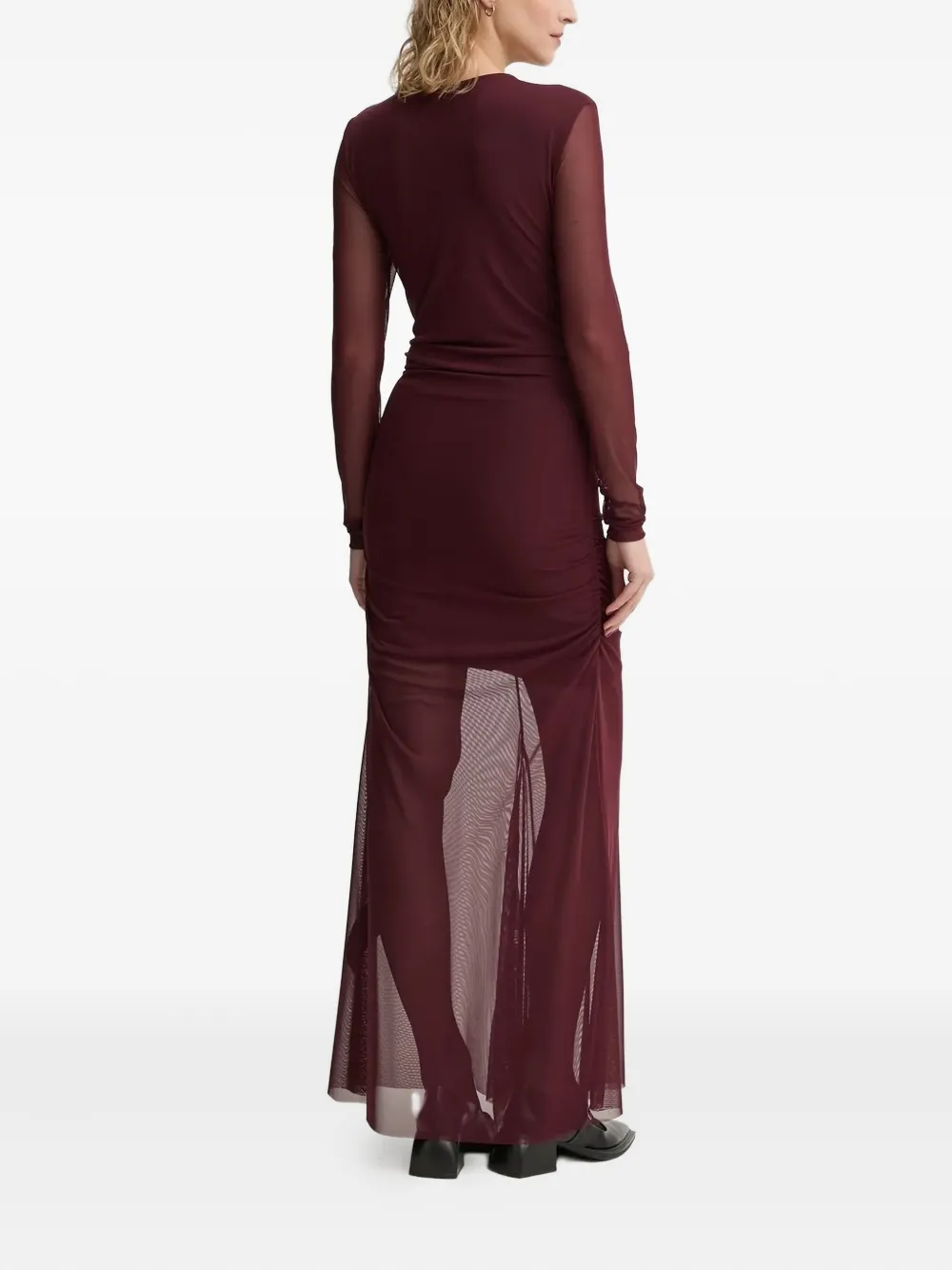 Gestuz mesh-paneled gathered dress - Rood