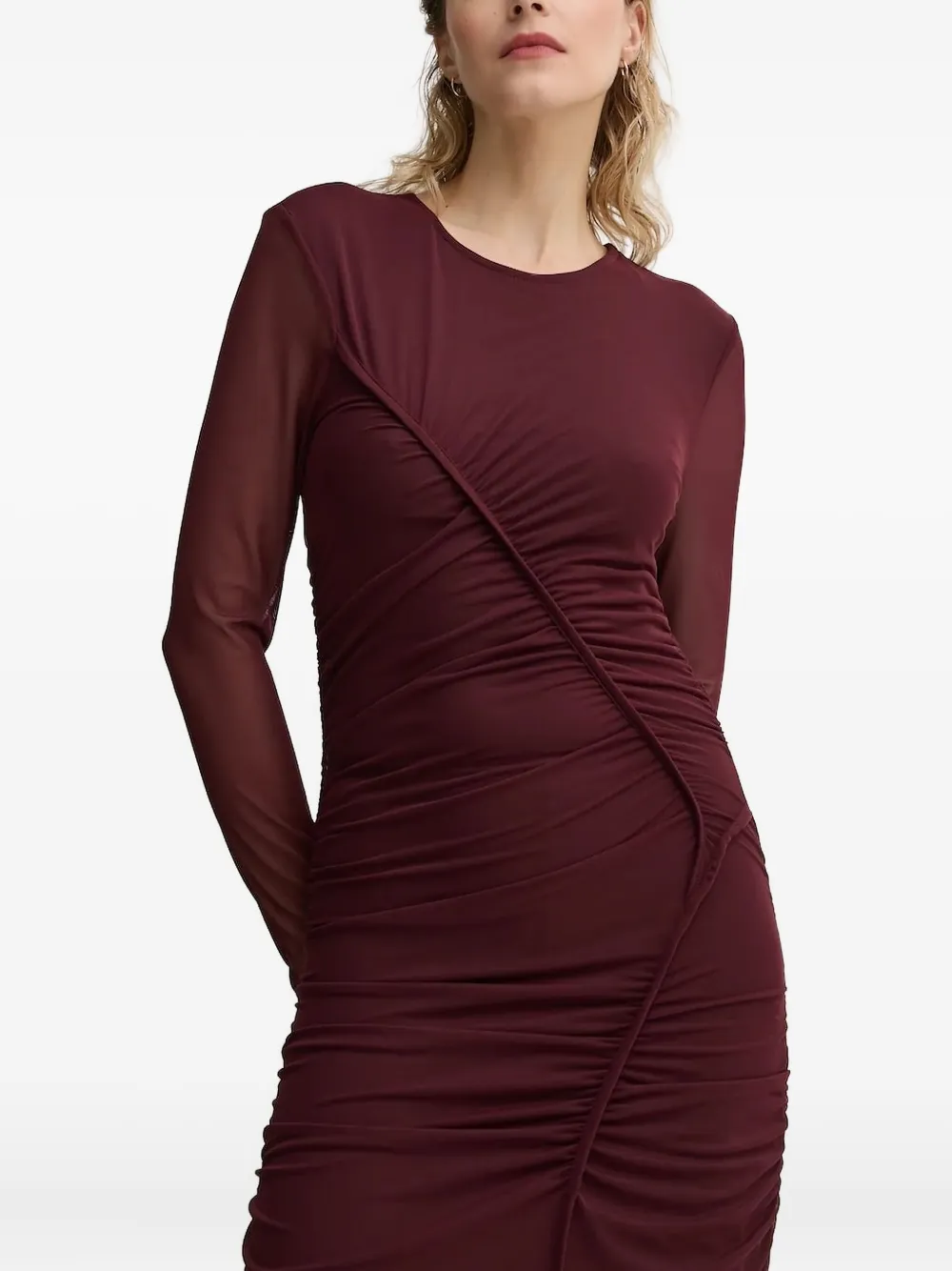 Gestuz Gesmockte jurk met mesh vlakken Rood