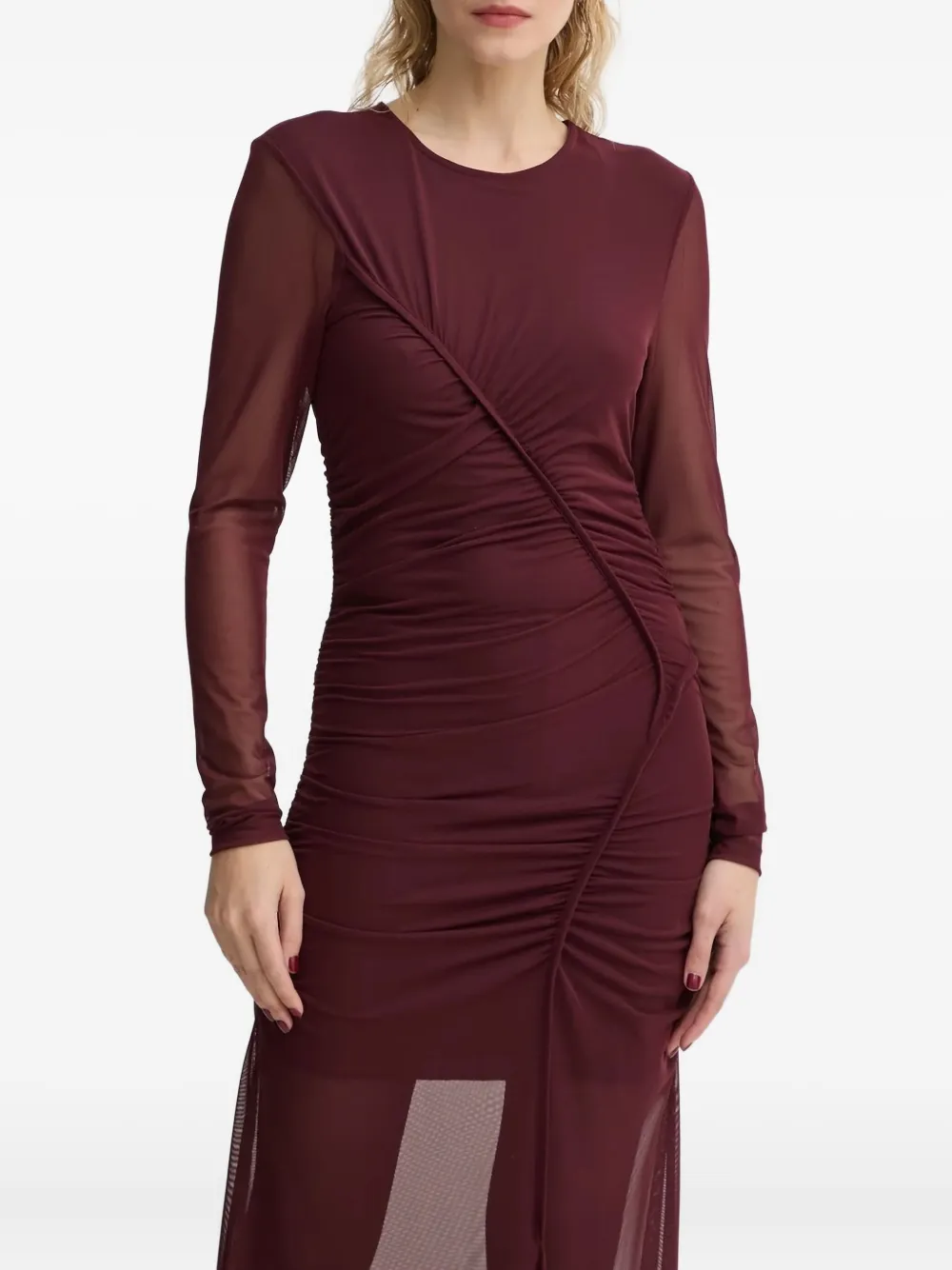Gestuz Gesmockte jurk met mesh vlakken Rood