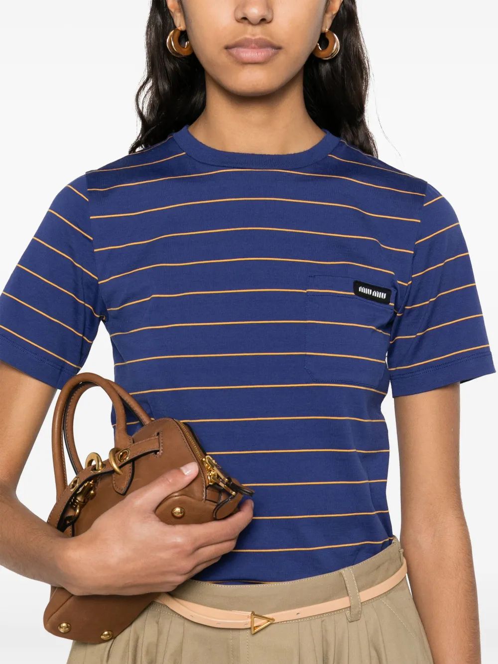 Miu Gestreept T-shirt Blauw