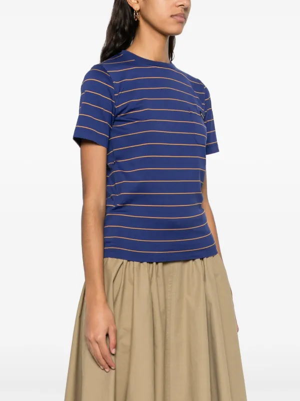 Tシャツ・カットソー Miu Miu Midnight Blue Cotton T-Shirt Miu Miu Striped Cotton T-shirt | Blue | FARFETCH