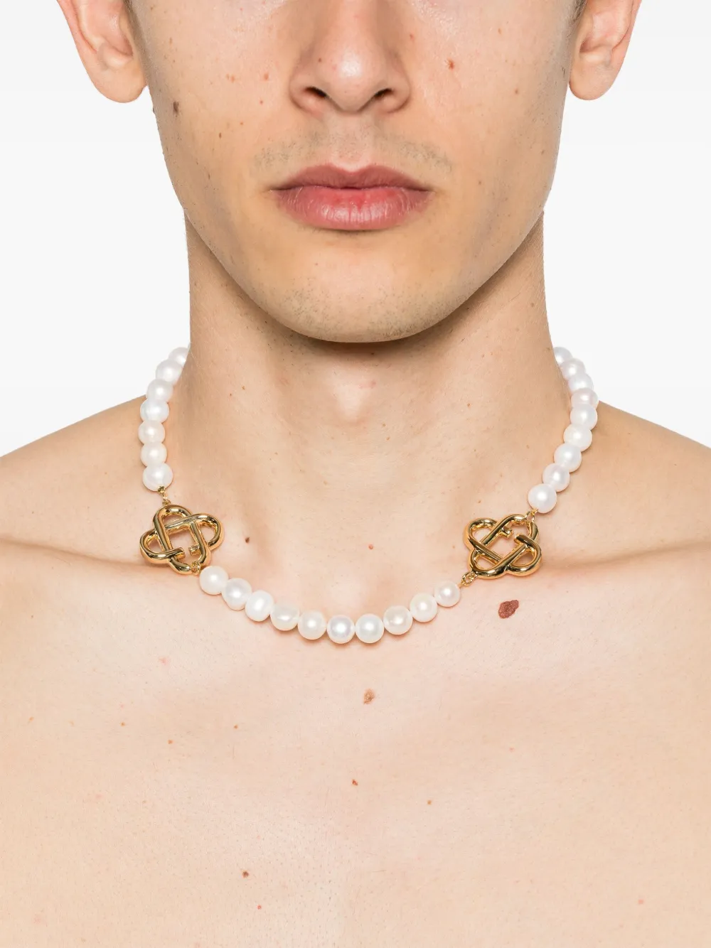 Casablanca medium pearl logo necklace - Goud