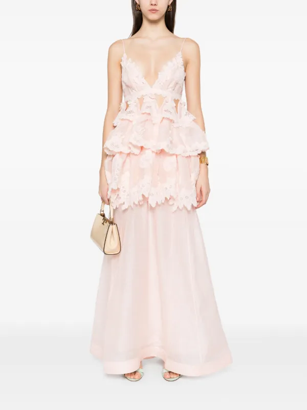 ZIMMERMANN Tiered Lace Maxi Dress | Pink | FARFETCH CA