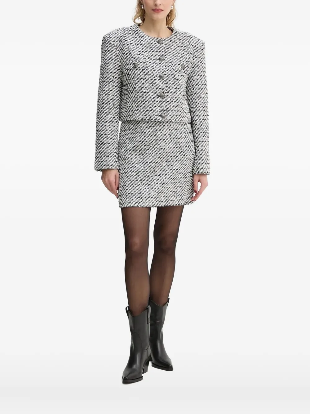 Gestuz Tweed Button-detailed Jacket In Gray