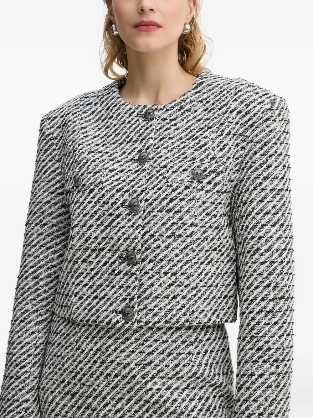 Gestuz Tweed Button-detailed Jacket In Gray