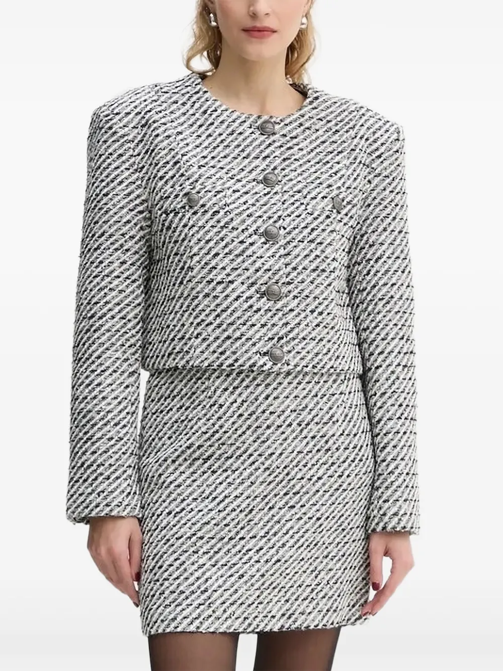 Gestuz Tweed jack met knoopdetail 106885 WHITE