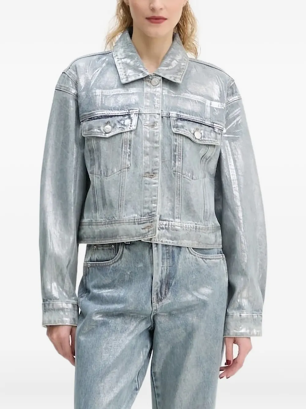 Gestuz Metallic-effect Denim Jacket In Blue