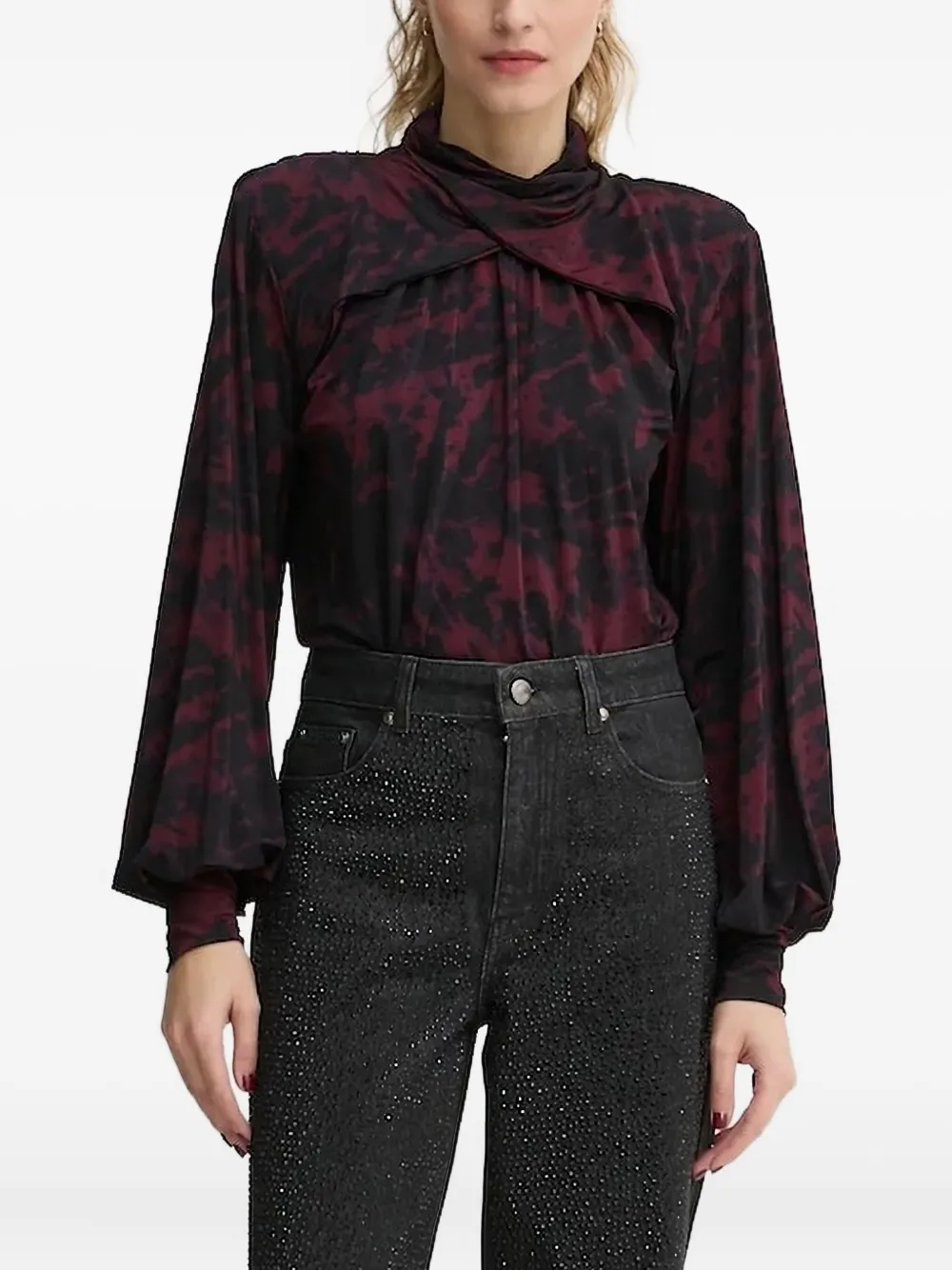 Gestuz Mock-neck Balloon-sleeve Top In Multi
