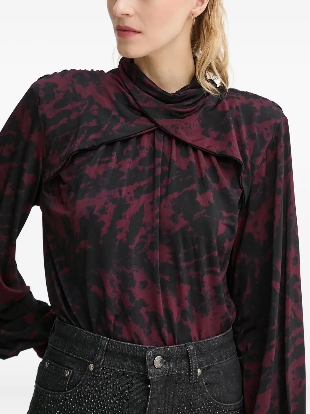 Gestuz Mock-neck Balloon-sleeve Top In Multi
