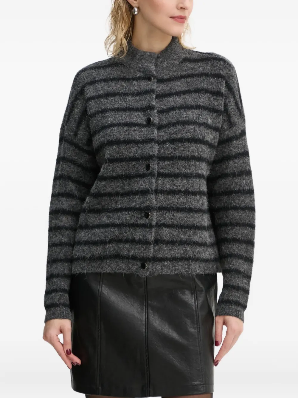 Gestuz Alpha striped button cardigan | Grey | Image 1