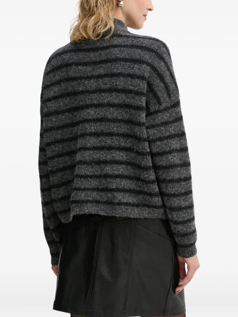 Gestuz Striped Button Cardigan In Gray