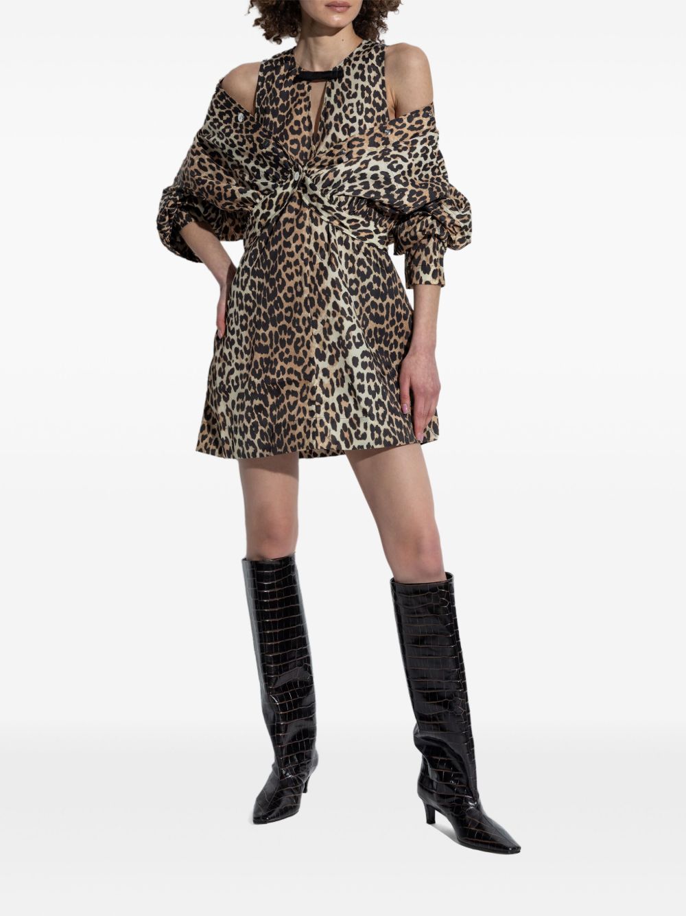 GANNI animal-print mini dress - Bruin