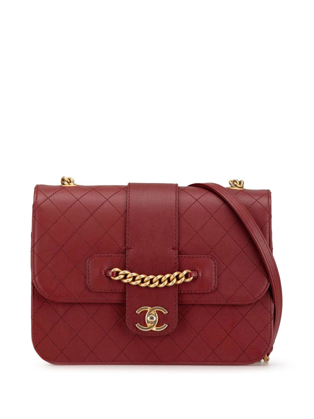 Pre-owned Chanel Front Chain Flap 大号绗缝羊皮斜挎包（2018年典藏款） In Red