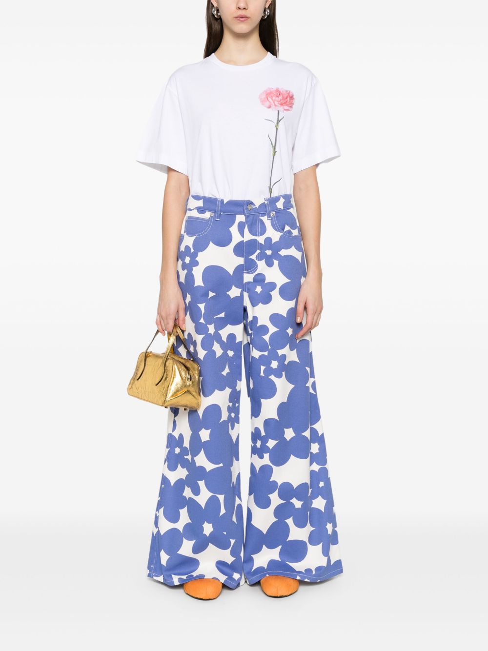 Marni Broek met bloemenprint - Blauw