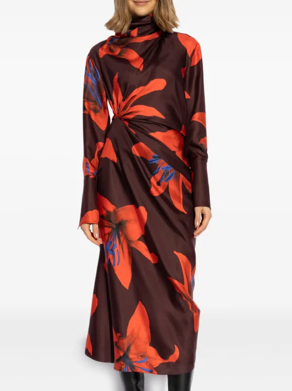 Alexander McQueen floral-print Midi Dress | Red | FARFETCH