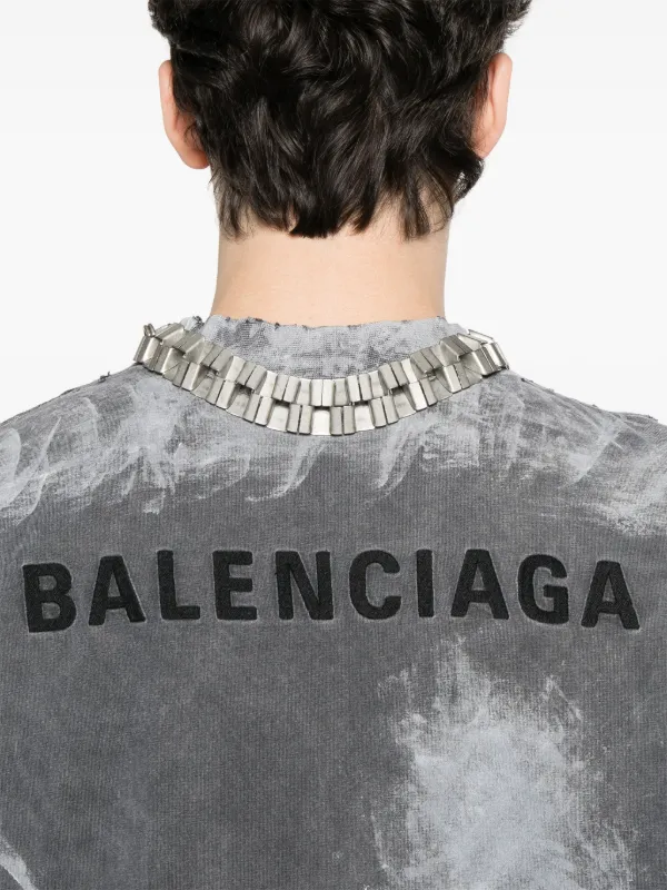 早い者勝ち　BALENCIAGA グレー Tシャツ UNISEX Balenciaga Grey Tee Men's New Tape Type Tr T-shirt Medium Fit In