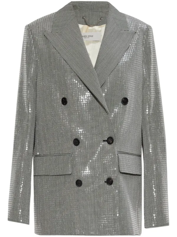 Golden Goose Sequined Double-breasted Blazer in Silver