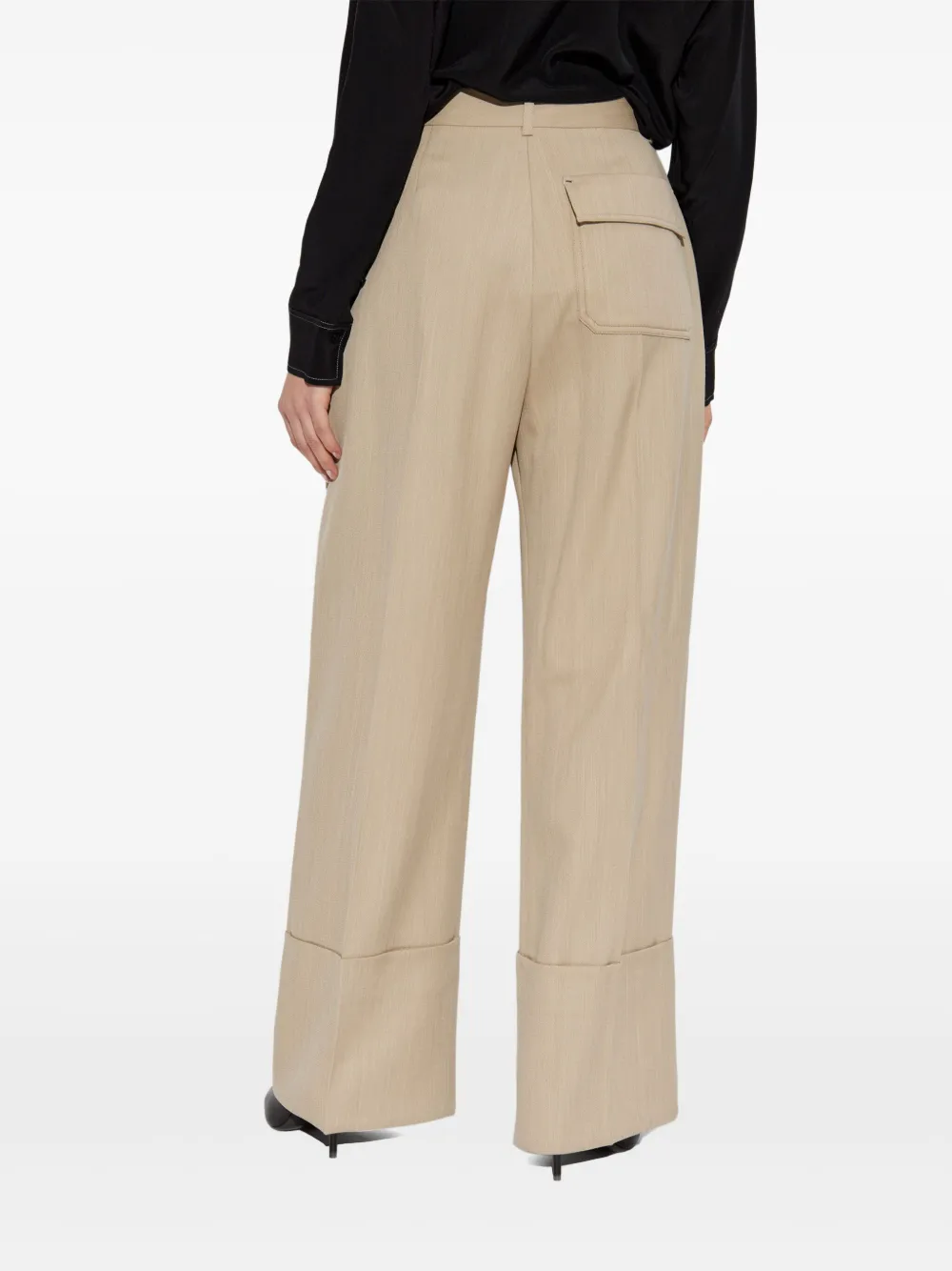 Victoria Beckham Maxi broek met omgeslagen pijpen Beige