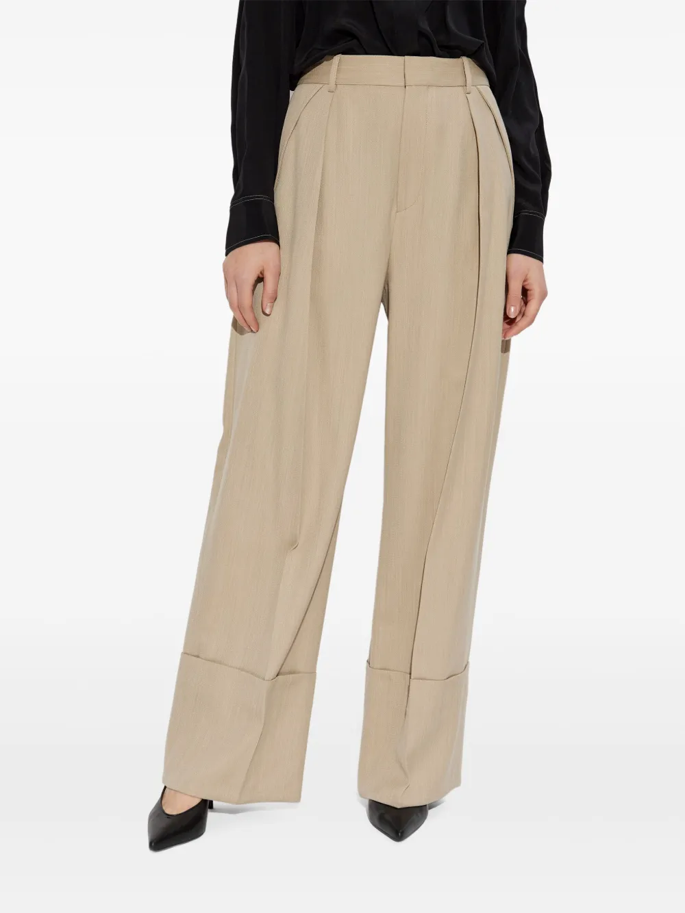 Victoria Beckham Maxi broek met omgeslagen pijpen Beige